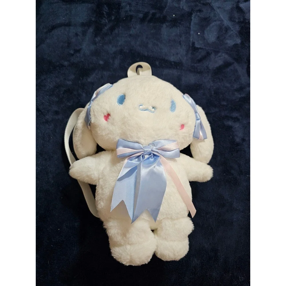 Sanrio Cinnamoroll Plush Backpack White Faux Fur Kawaii Bag Blue Pink Bows